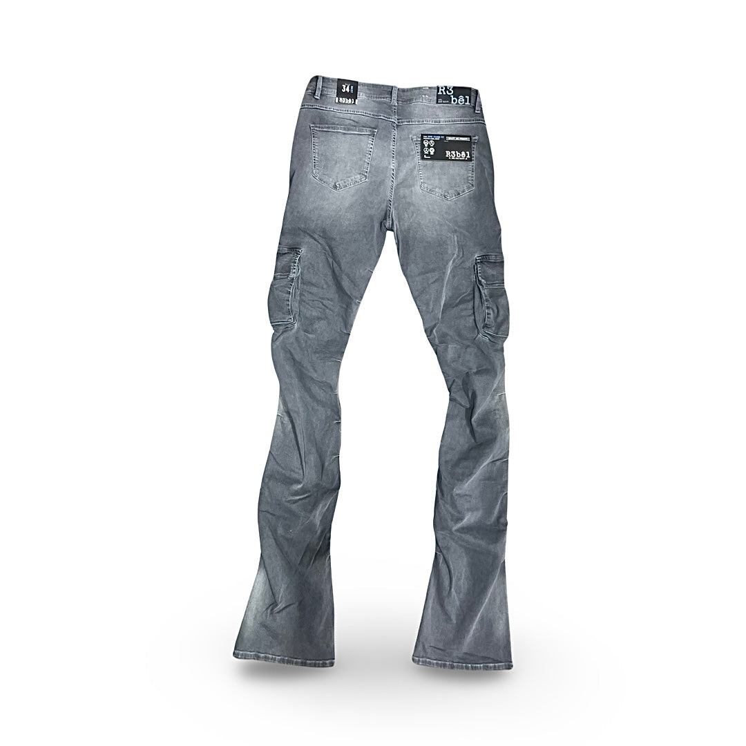 632-684 R3bel Denim Super Stacked Fit Cargo Jeans (Grey)