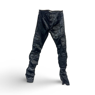 KD2056 Kindred Premium 9 Pocket Cargo Leather Coated Black Jeans