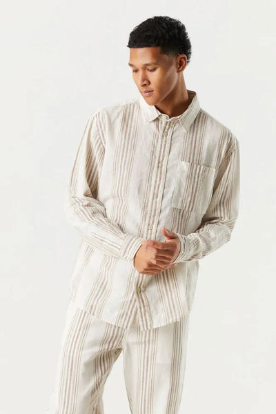 0603 Urban Heritage Resort Striped Shirt Linen Button-Up Long Sleeve