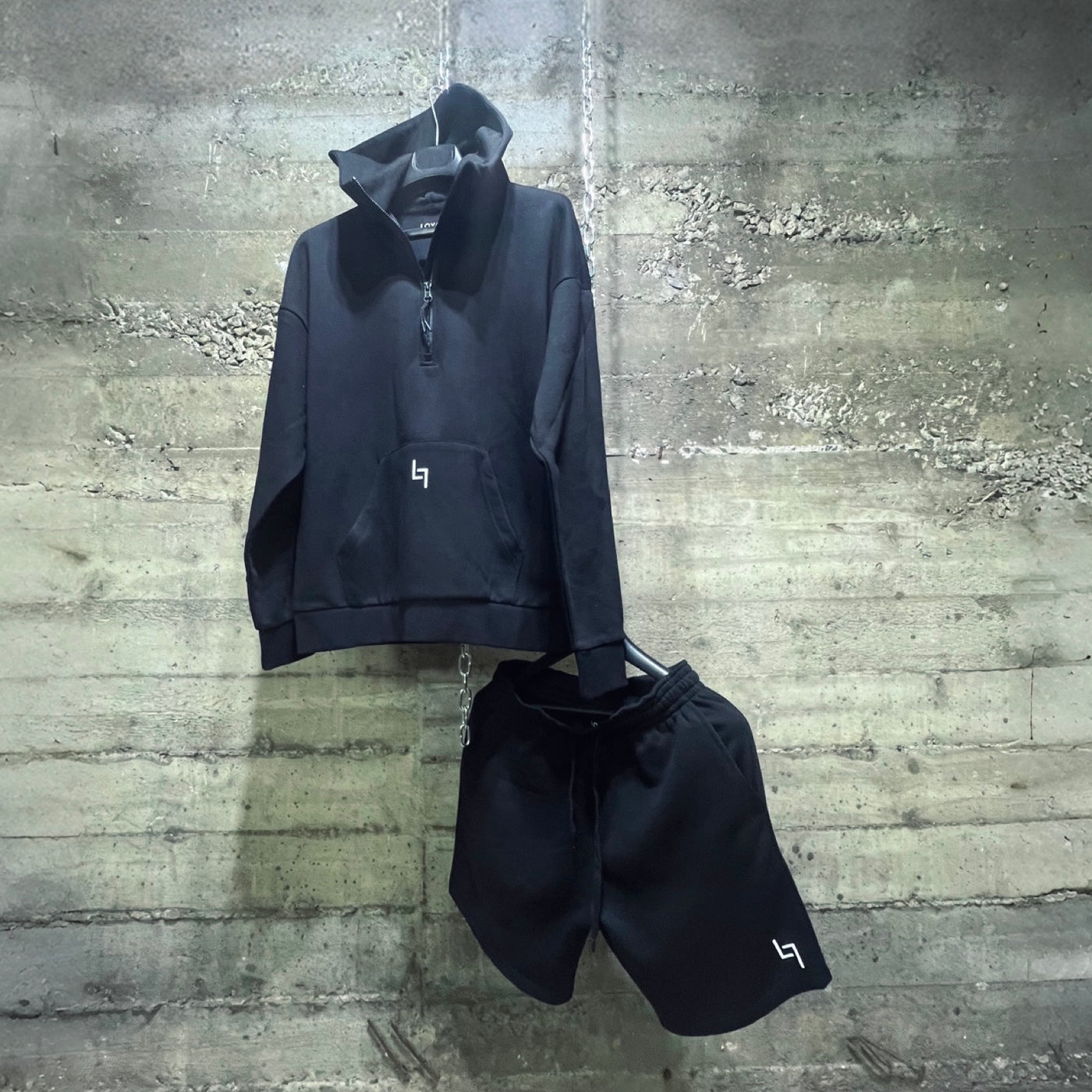 Loyalty Female Half Zip Hoodie shorts Set Black