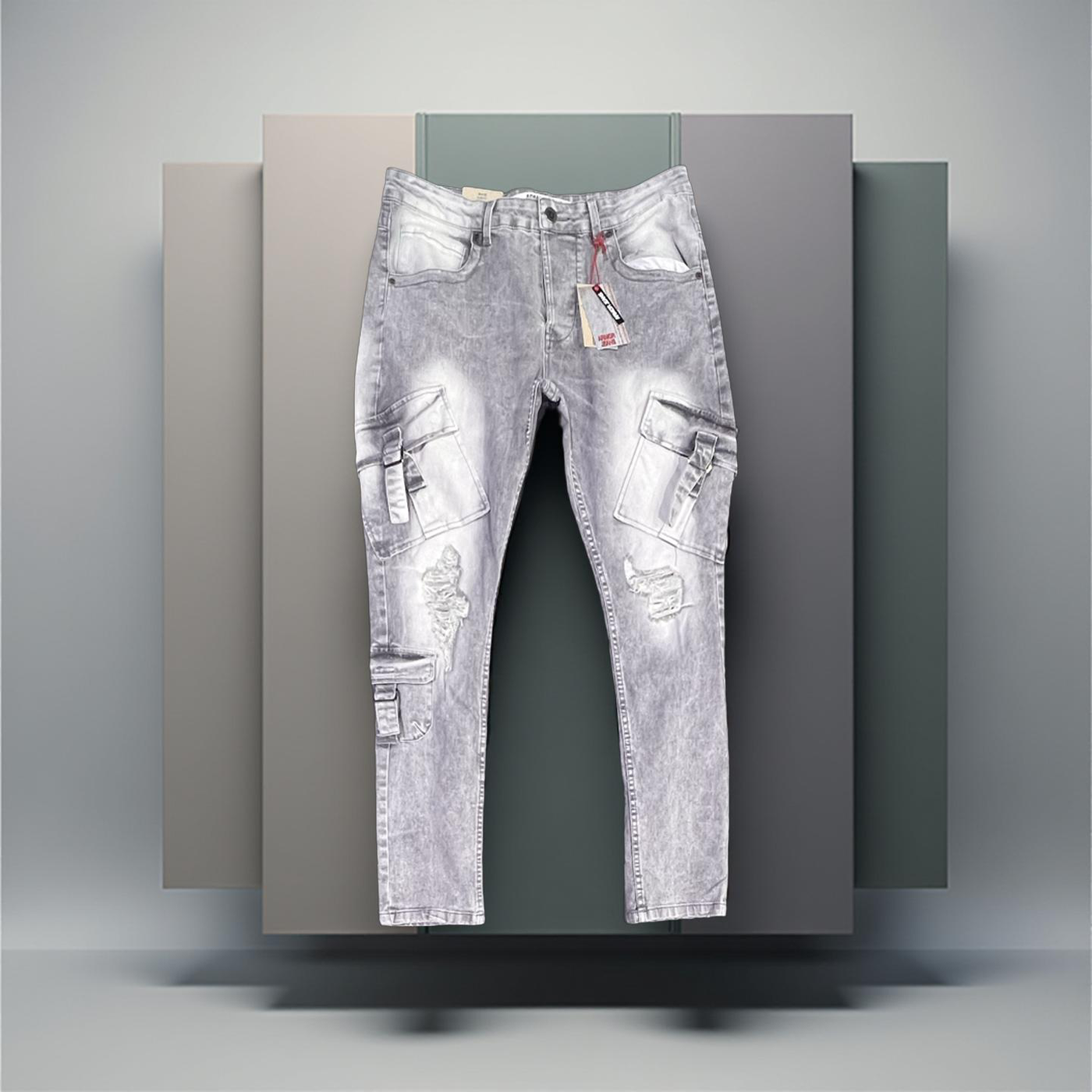 A408 Armor Grey Multi Pocket Cargo Slim Fit Jeans