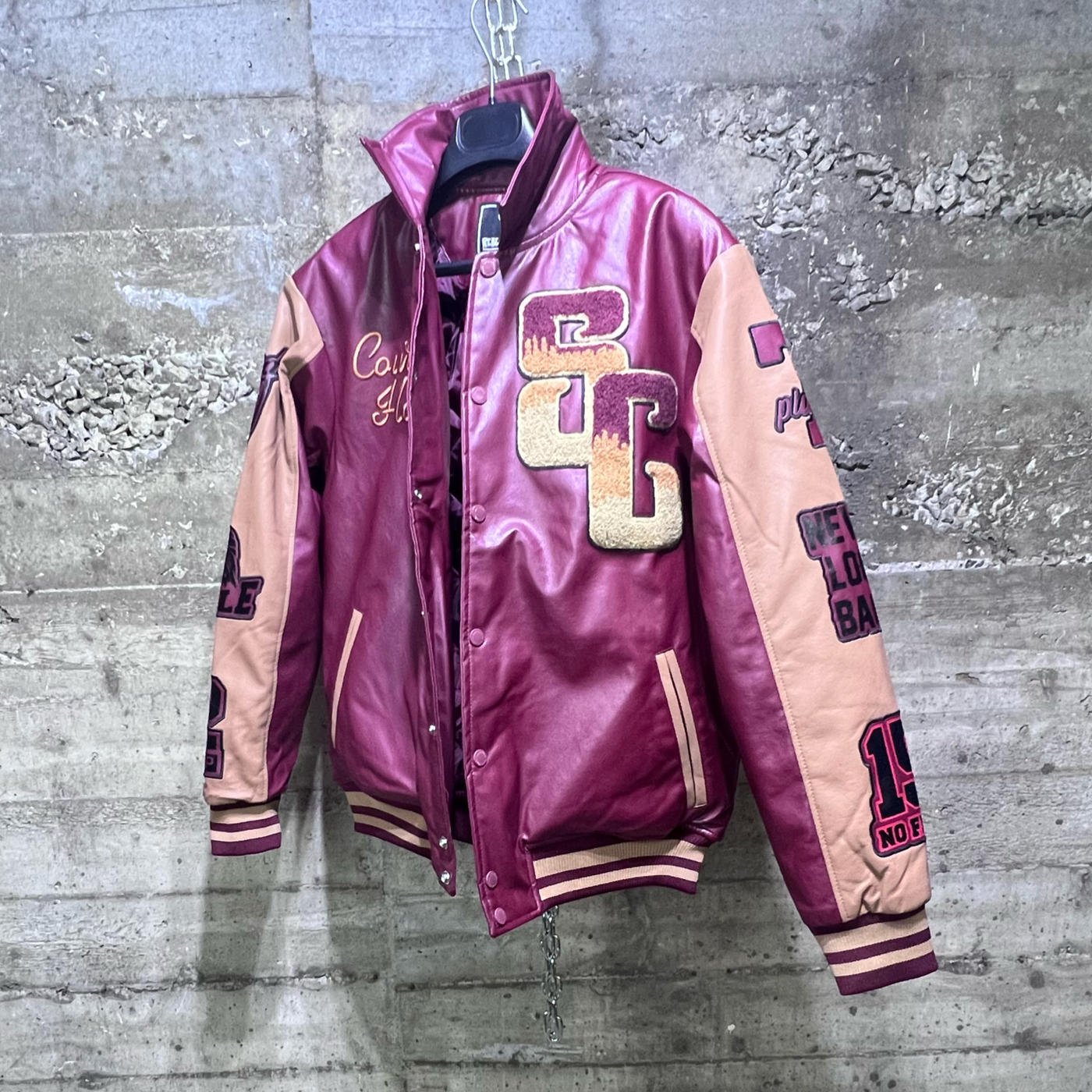 142-525 Rebel Minds Superior Courage and Honor Varsity Bomber Jacket Burgundy