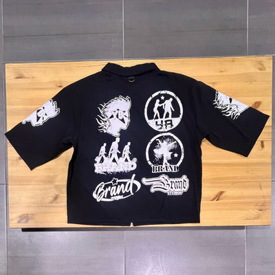 Xiang Oversized Graffiti Zipper Shirt Black
