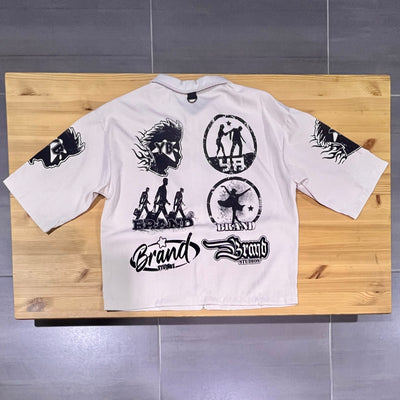 Xiang Oversized Graffiti Zipper Shirt Beige