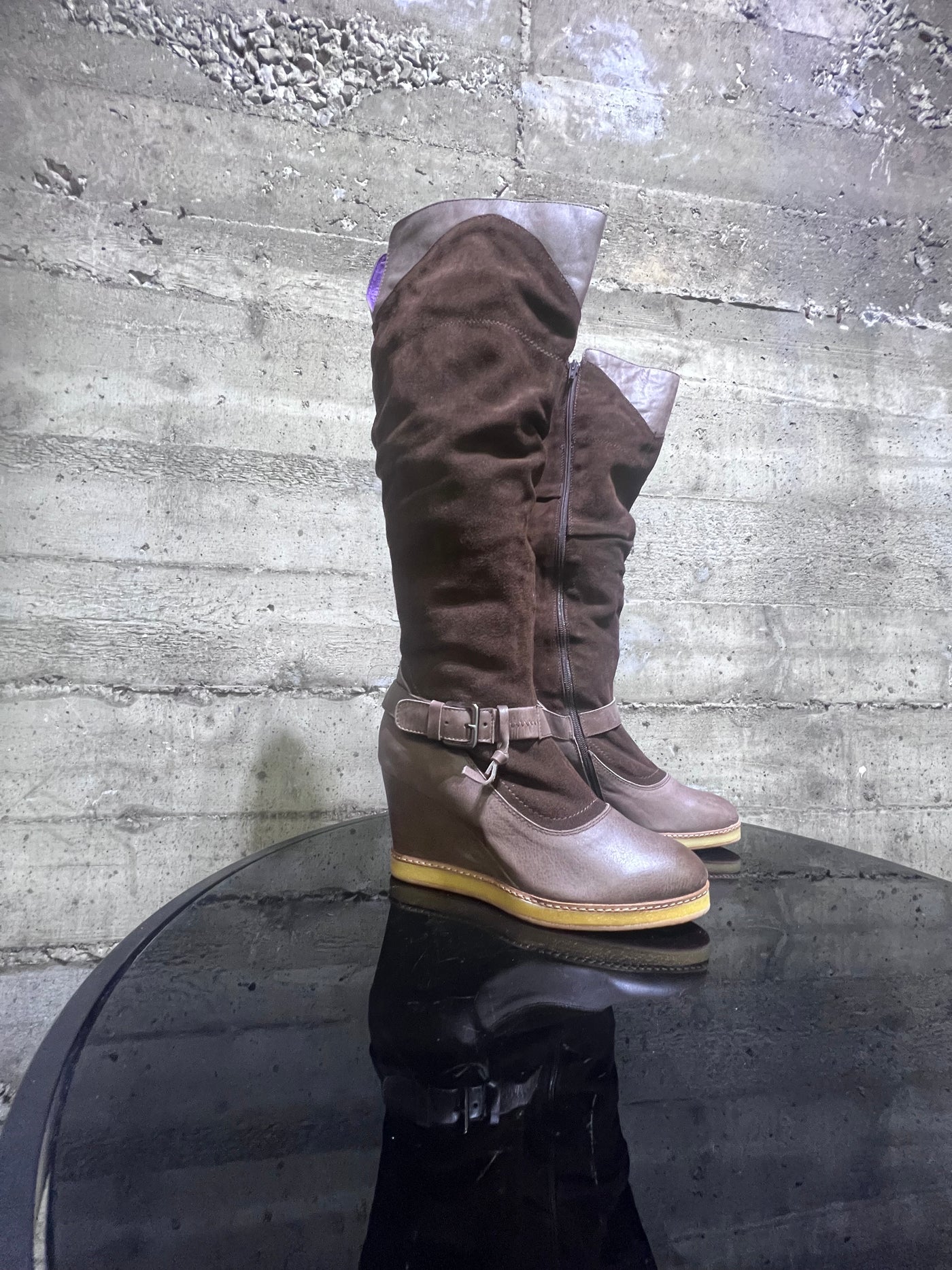 Patty boots cow Leather suede, wedge heel women Size 9 / 40.5 Bottes en cuir de vachette