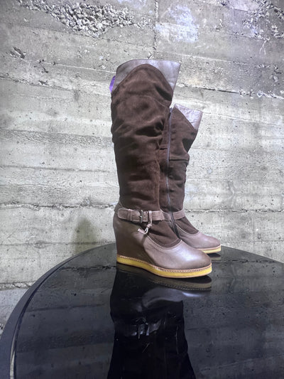 Patty boots cow Leather suede, wedge heel women Size 9 / 40.5 Bottes en cuir de vachette