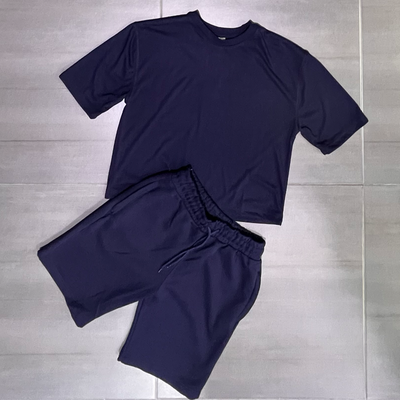 SU2969 The Best Navy + Grey Crop Top Shorts Set