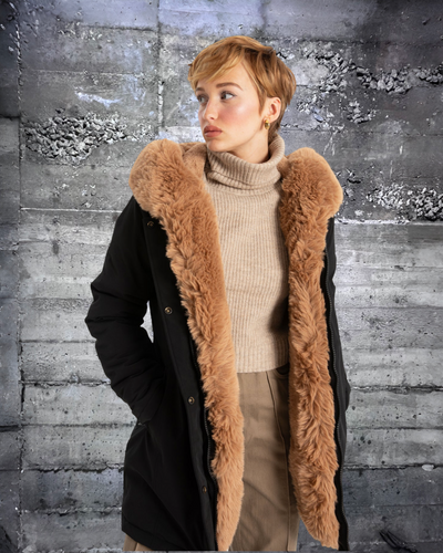 8368530 Point Zero Katherine Plush Fur Luxe Women Parka Winter Jacket Black