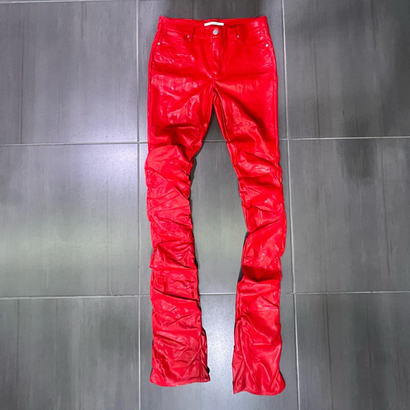 P23880 Kloud9 Red Faux Leather Super Stack Fit Pants