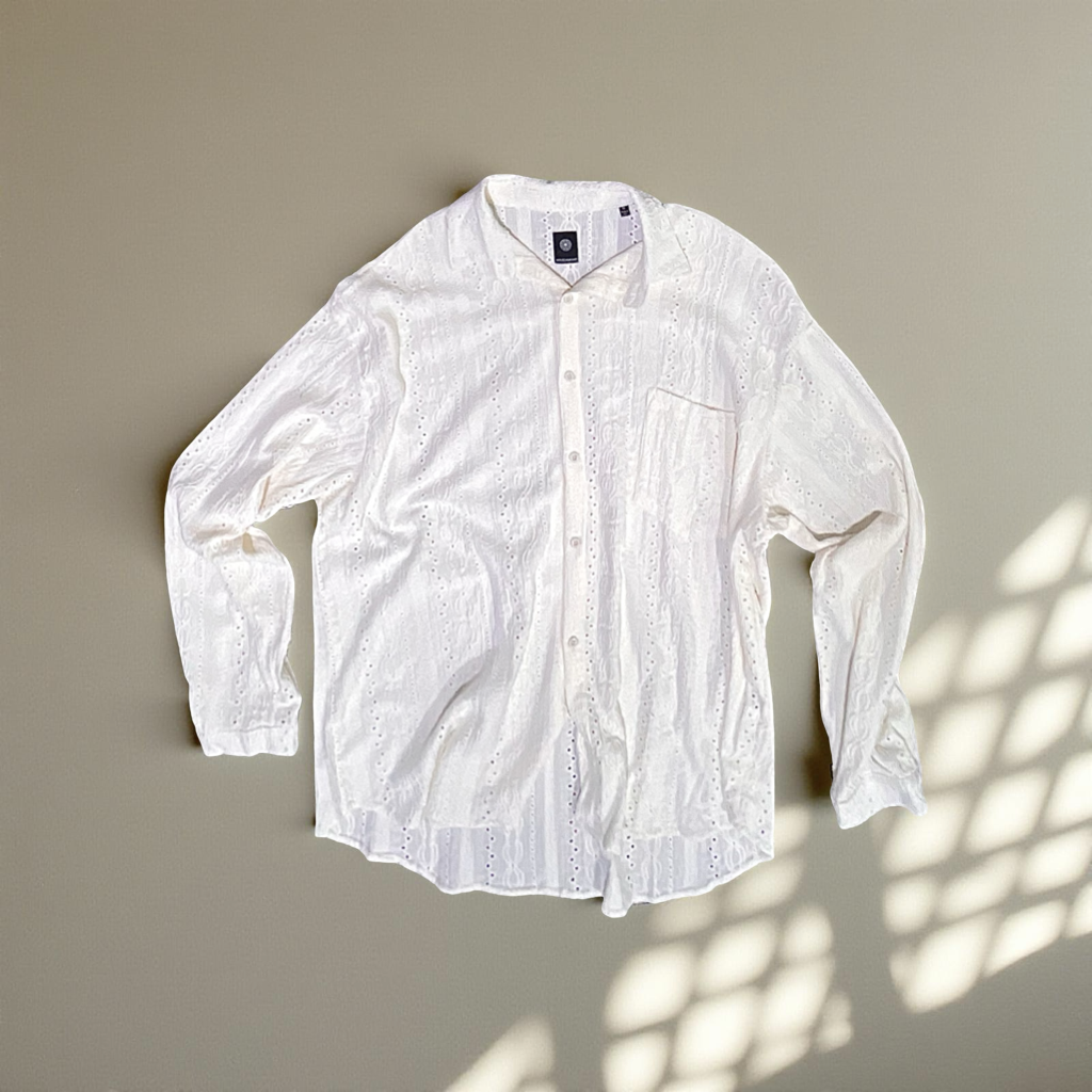 Wildiamond Hollow Out Lapel Long Sleeved Shirt