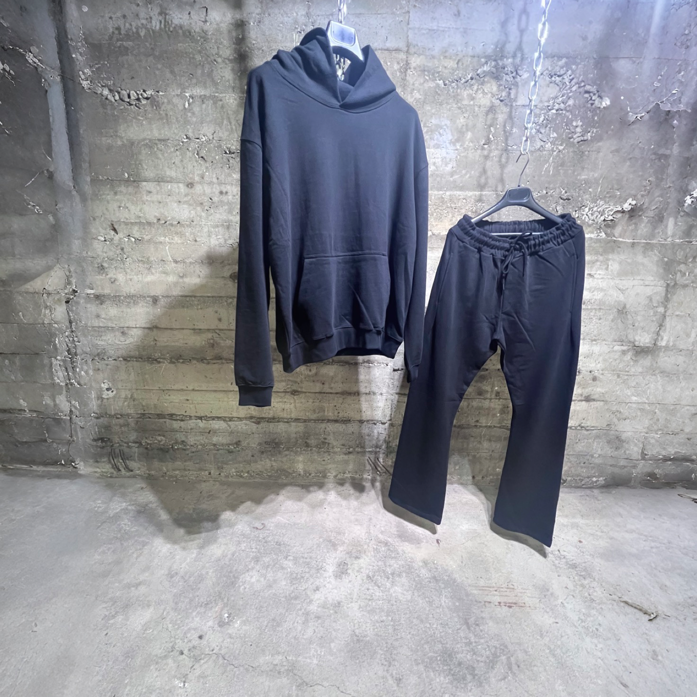 118510 350 GSM Flare Pants and Hoody Set Black