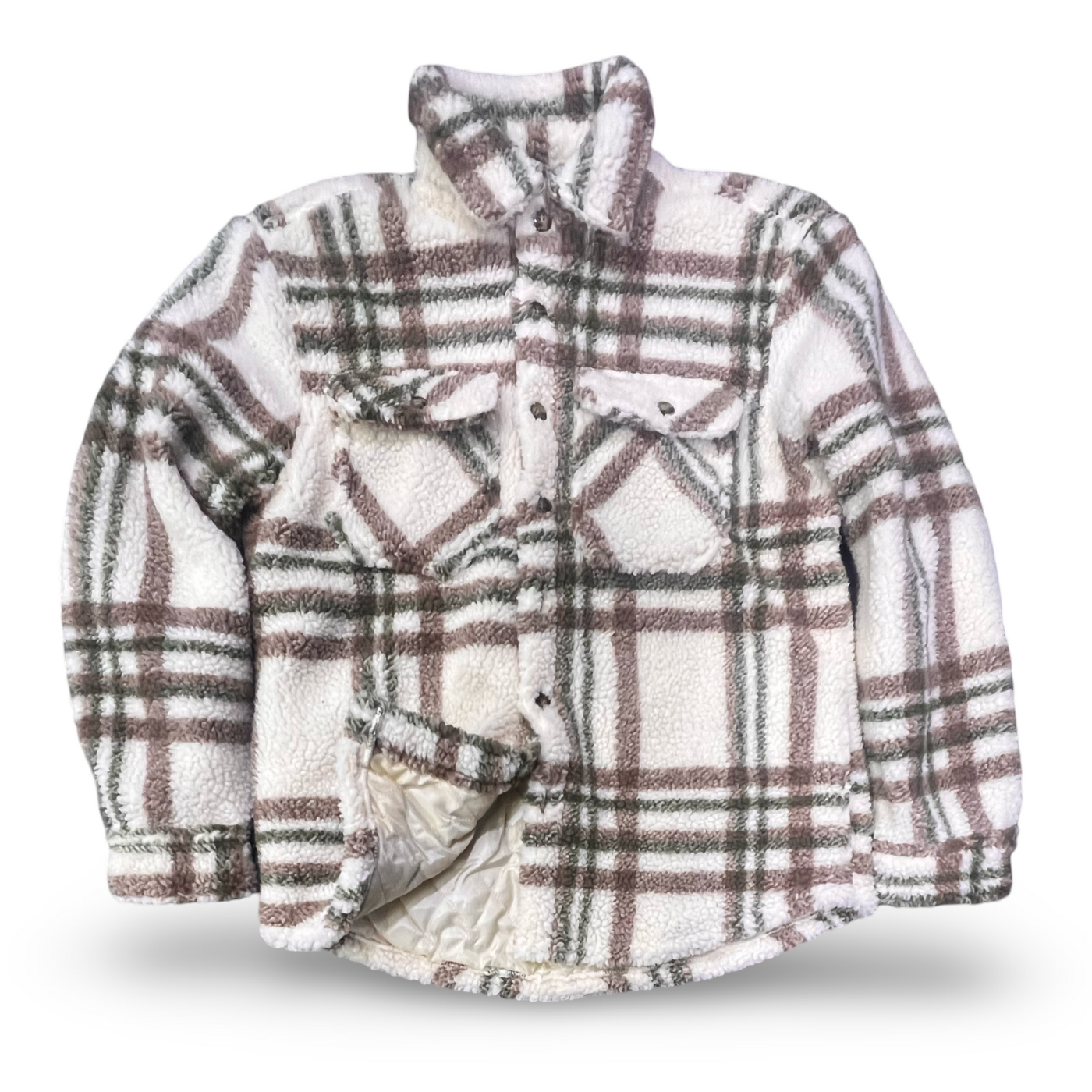 7364597 Point Zero Snap Sherpa Checkered Poly Oversize Shirt (Fog)