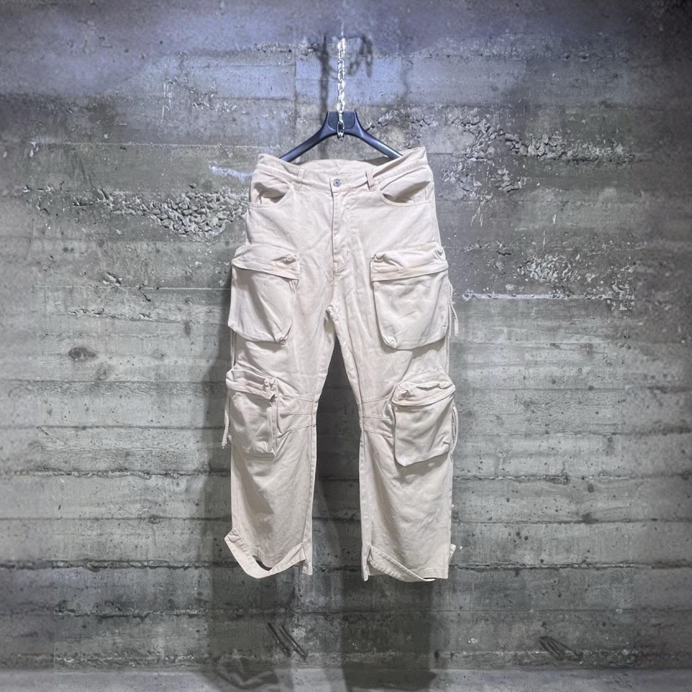 ST8510 Bootcut Multi Pocket Wide Leg Loose Utility Cargo Denim Pants Khaki