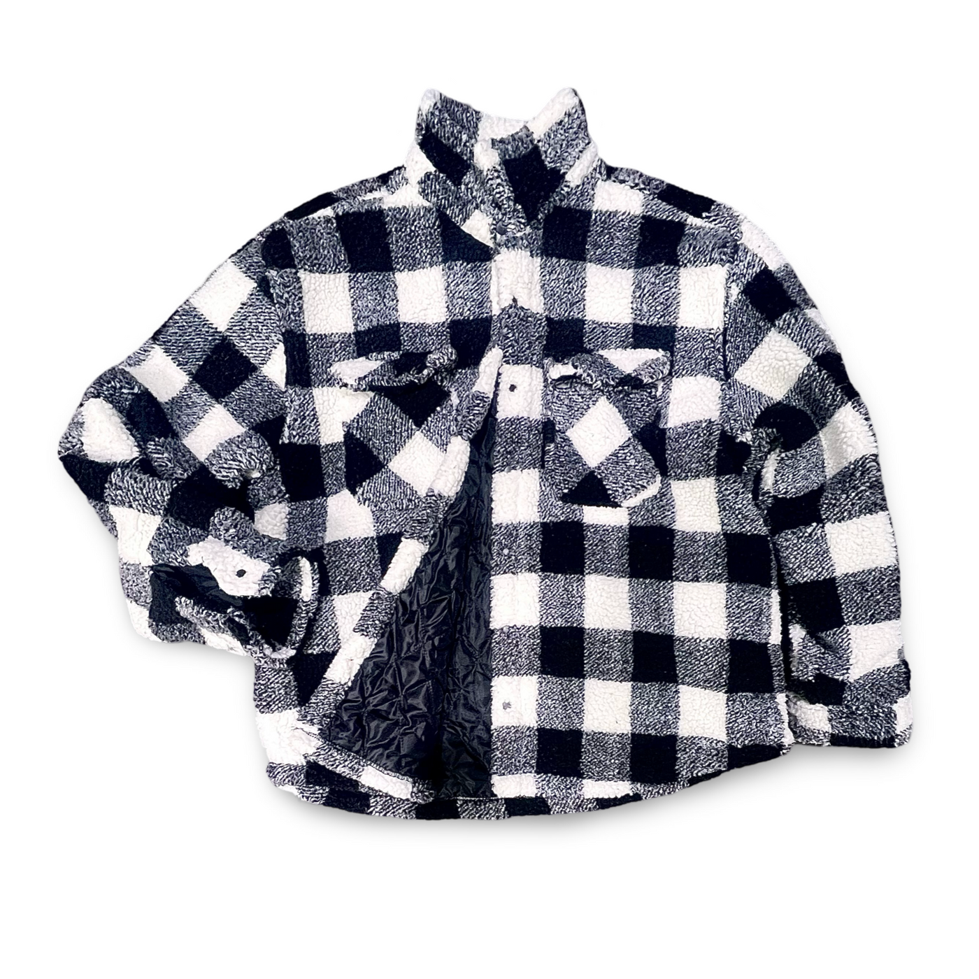 7364597 Point Zero Snap Sherpa Checkered Poly Oversize Shirt Black/White)