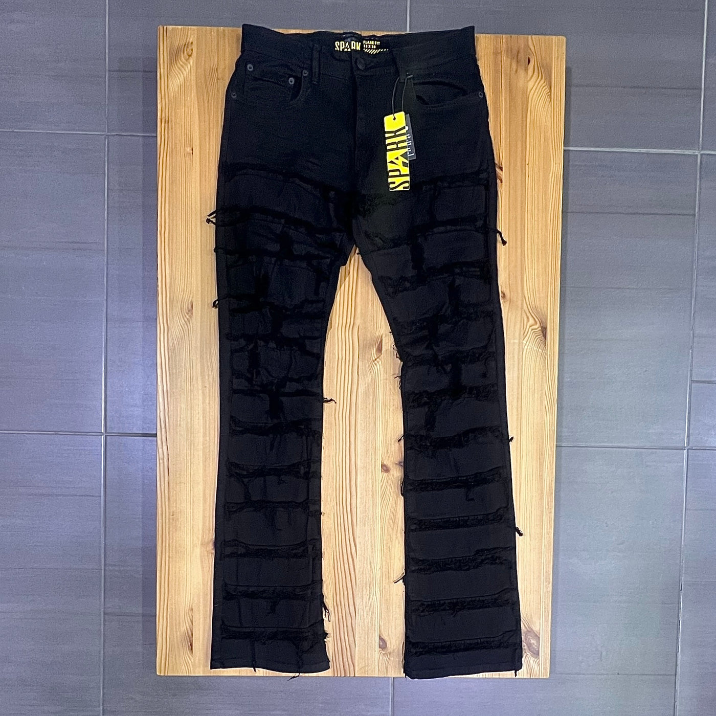 S3016T Spark Flare Fit Jeans Stacked Denim Jet Black