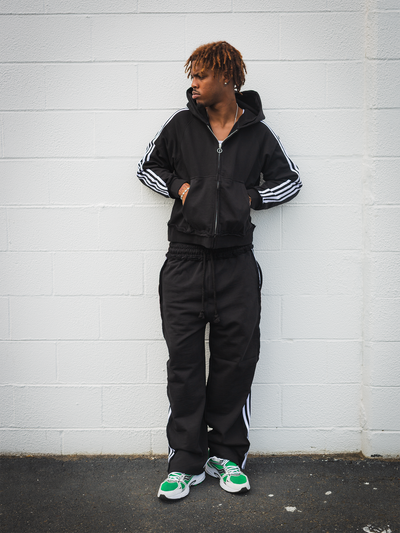 118510 Double Hood Stripped Heavy Suits Jogger Set Black