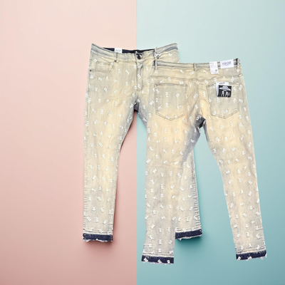3578P Focus all over Letters Jeans Beige