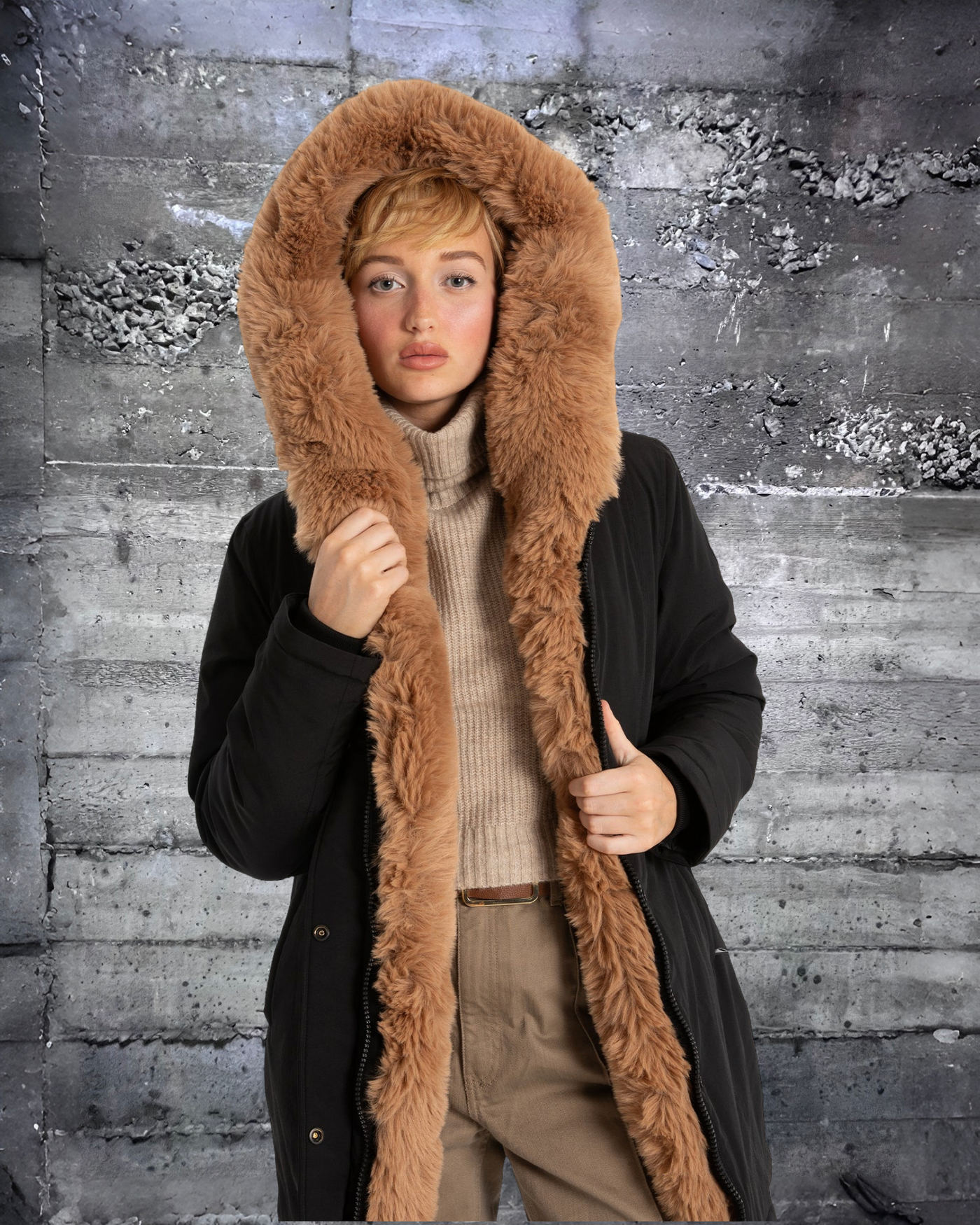 8368530 Point Zero Katherine Plush Fur Luxe Women Parka Winter Jacket Black