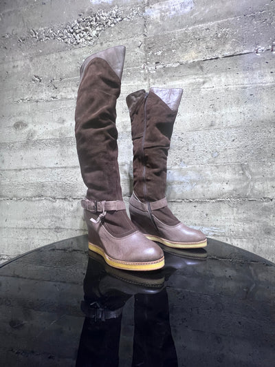 Patty boots cow Leather suede, wedge heel women Size 9 / 40.5 Bottes en cuir de vachette