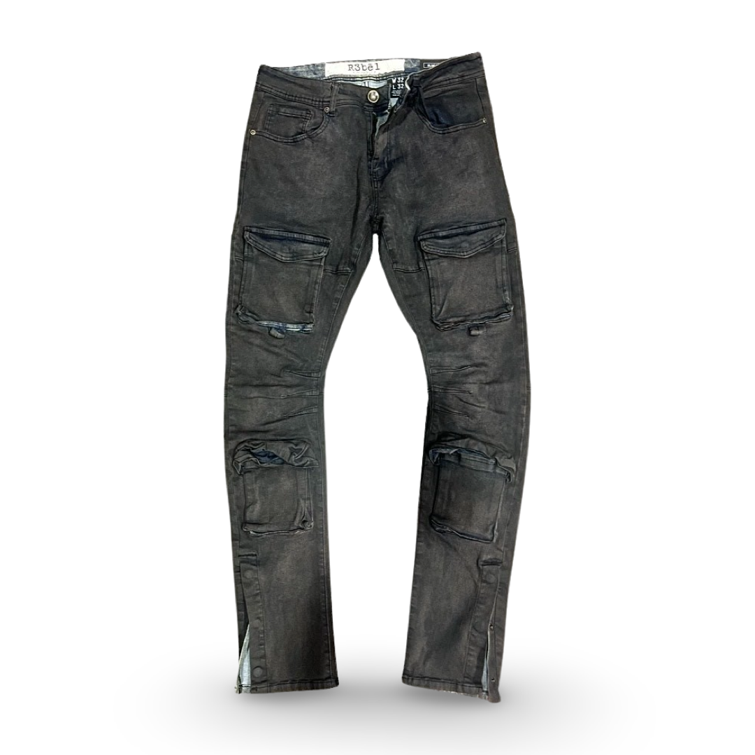 632-682 R3bel Denim Multi Flap Pocket Rust Cargo Jeans