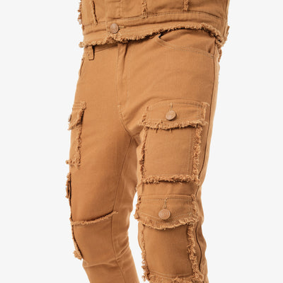 333239 Copper Rivet Timber Brown Stacked Cargos Jeans Denim