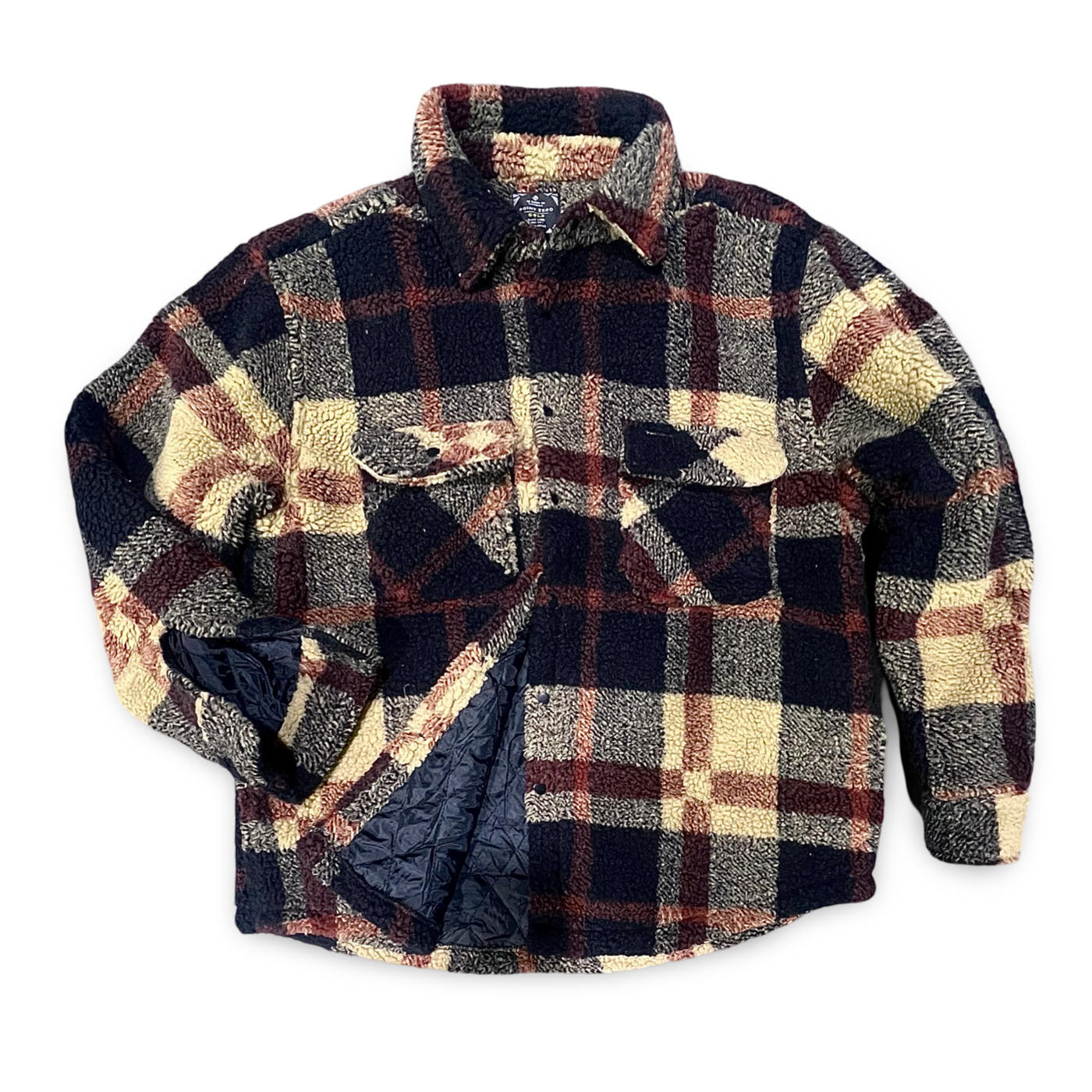 7364597 Point Zero Snap Sherpa Checkered Poly Oversize Shirt (Brown)