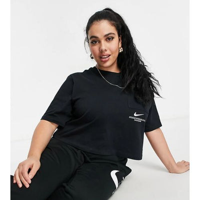 DN4851-010 Nike Women Swoosh Plus Oversizes Black and White Crop-Top