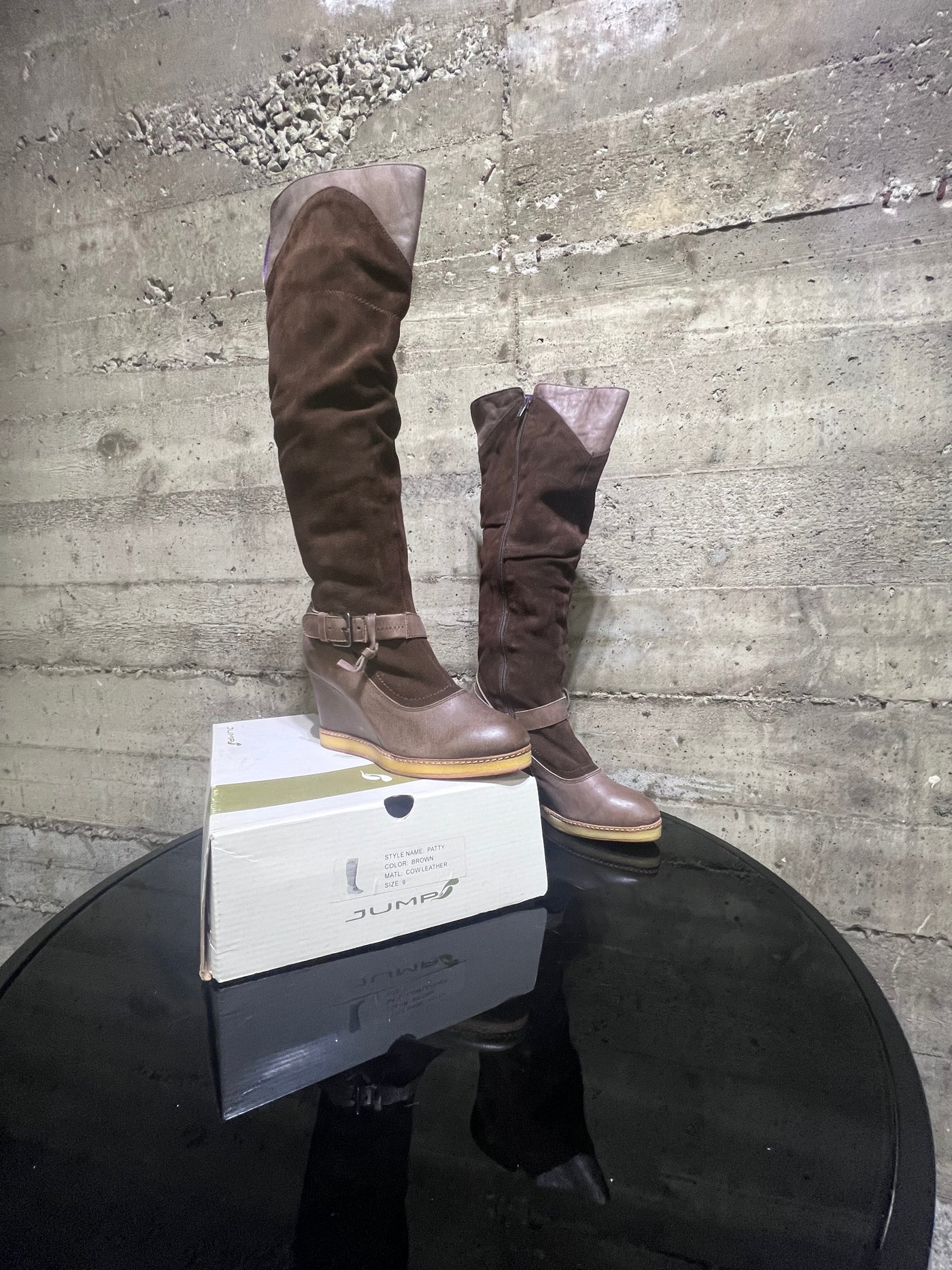 Patty boots cow Leather suede, wedge heel women Size 9 / 40.5 Bottes en cuir de vachette