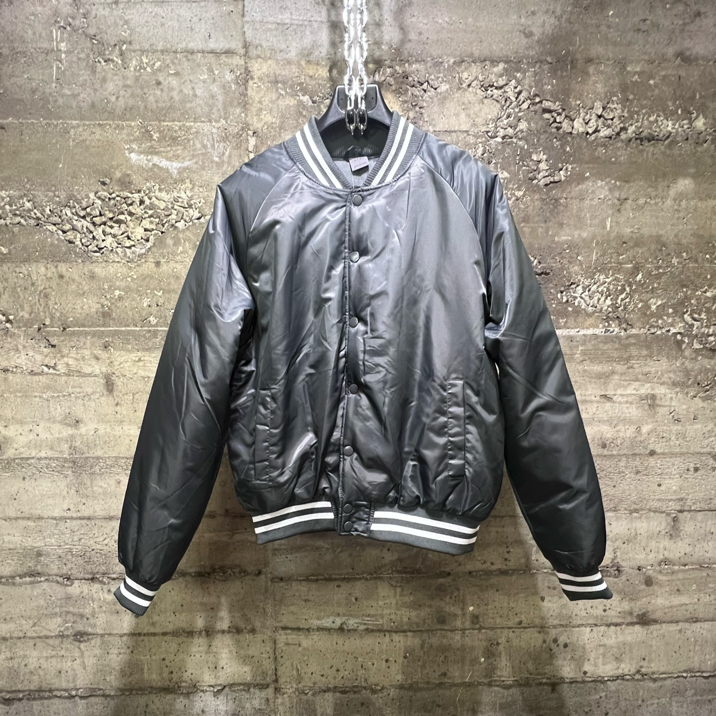 KEJ30 The Image Basic Letterman Bomber Varsity Waterproof Sports Jacket (Dark Grey)