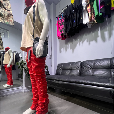 P23880 Kloud9 Red Faux Leather Super Stack Fit Pants