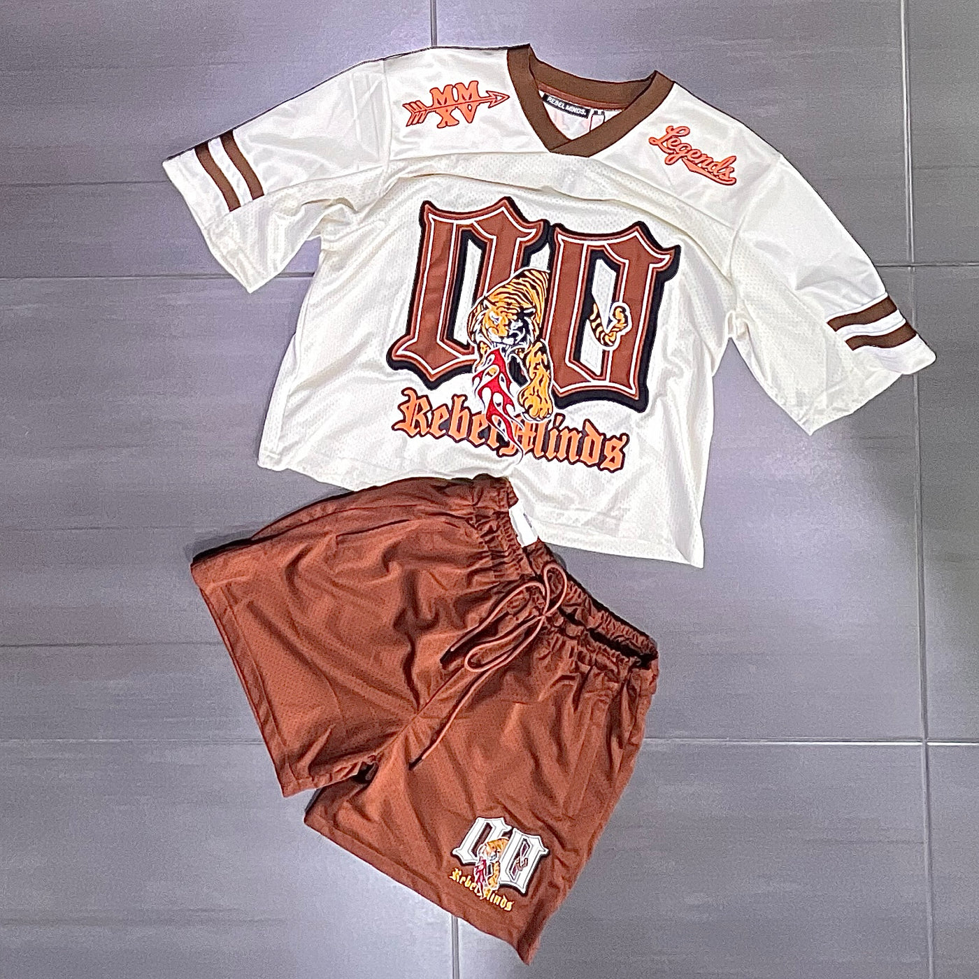 151-154/151-954 Rebel Minds Cream Mesh Crop Top Jersey + Shorts Set