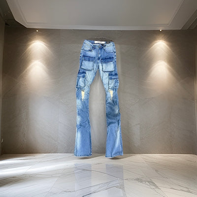 632-684 R3bel Denim Super Stacked Fit Cargo Jeans Indigo