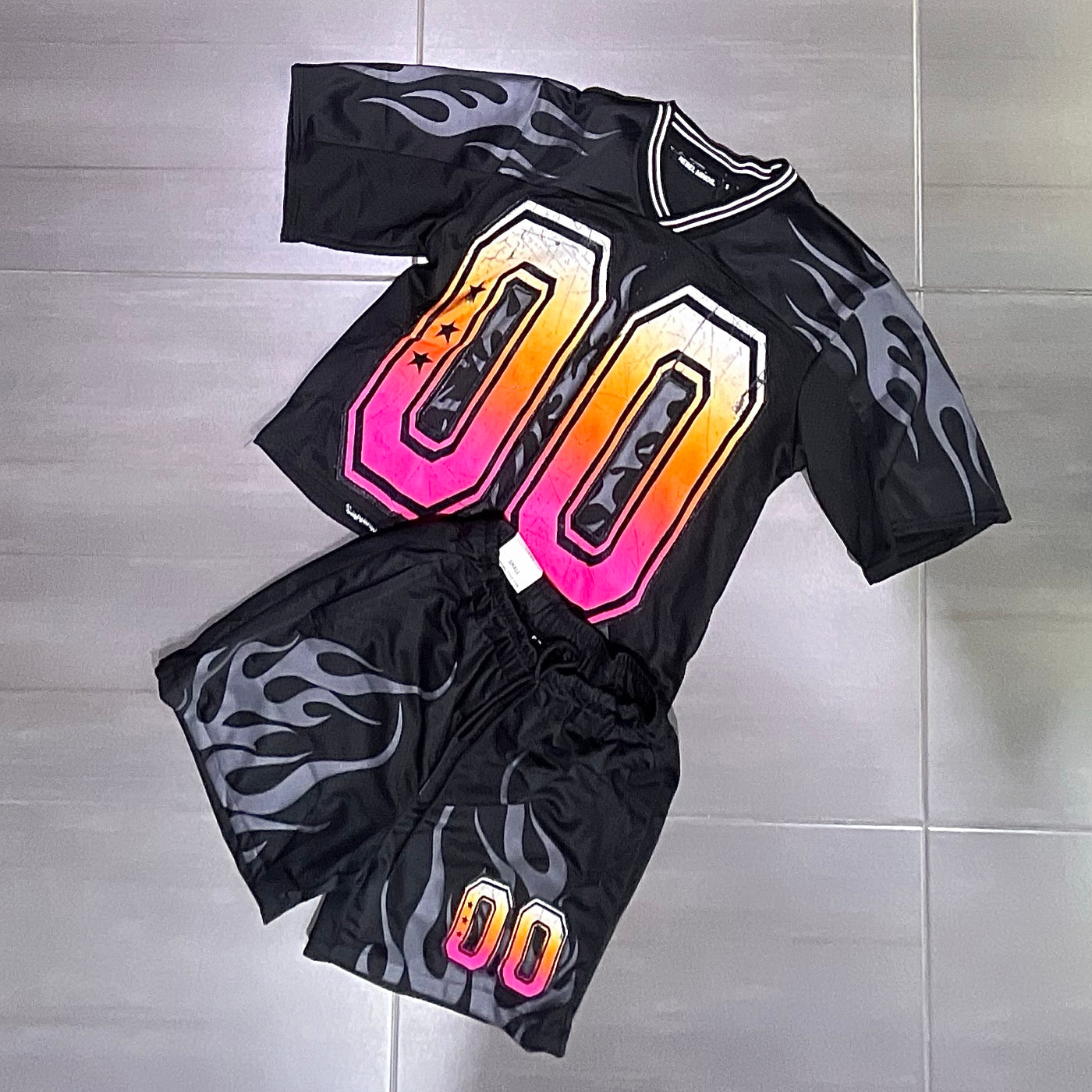 151-155/151-955 Rebel Minds Black Mesh Crop Top Jersey + Shorts Set