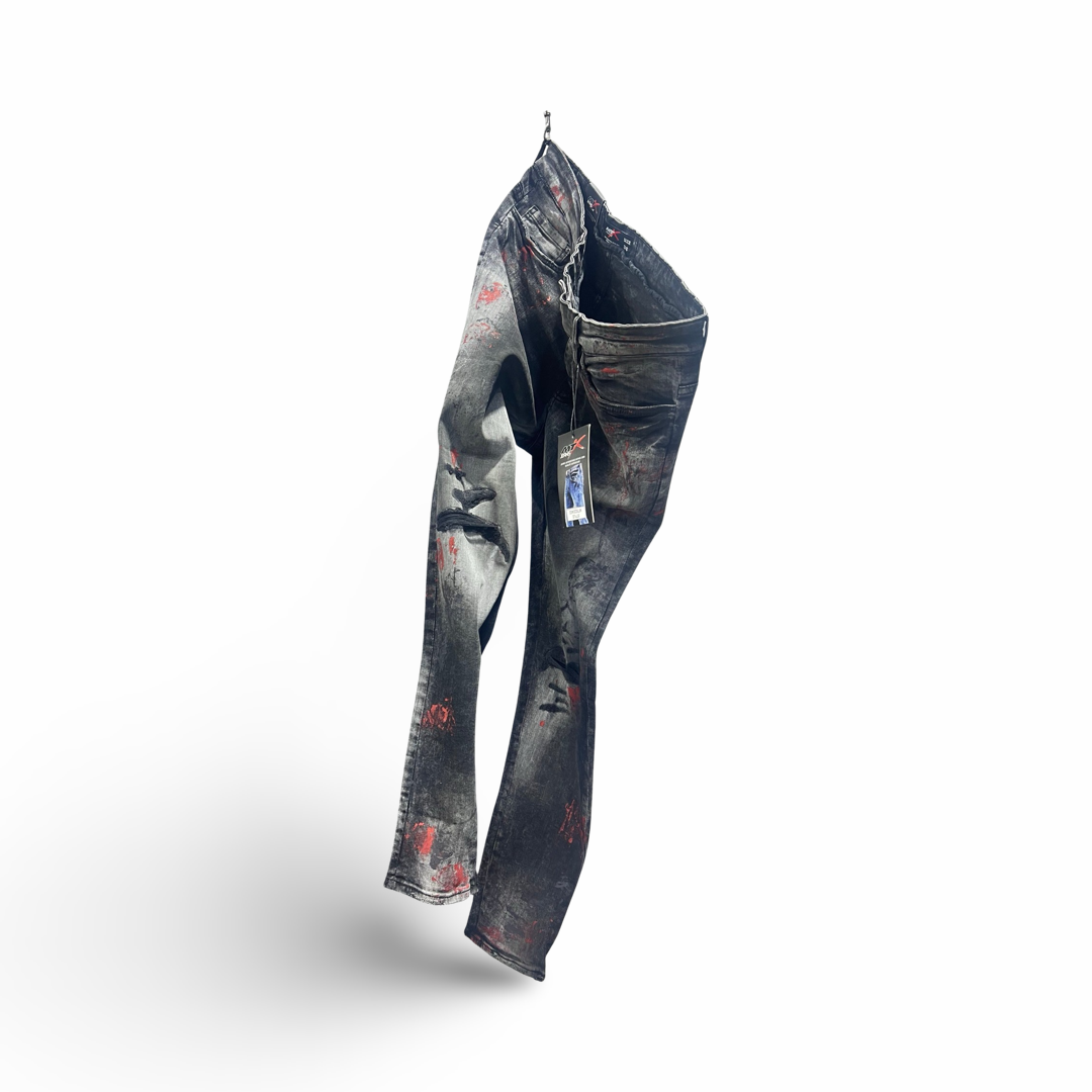 JNS0045 MTX Jeans Slim Fit Black Wash Splash Red Denim Spandex #MTX220402