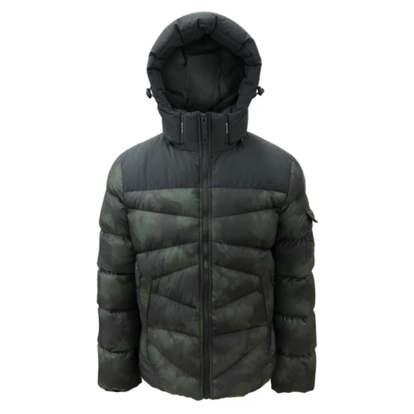 7368024 Point Zero Allton Engineered Quilted Puffer Frost Dye Printed Jacket Hunter Green