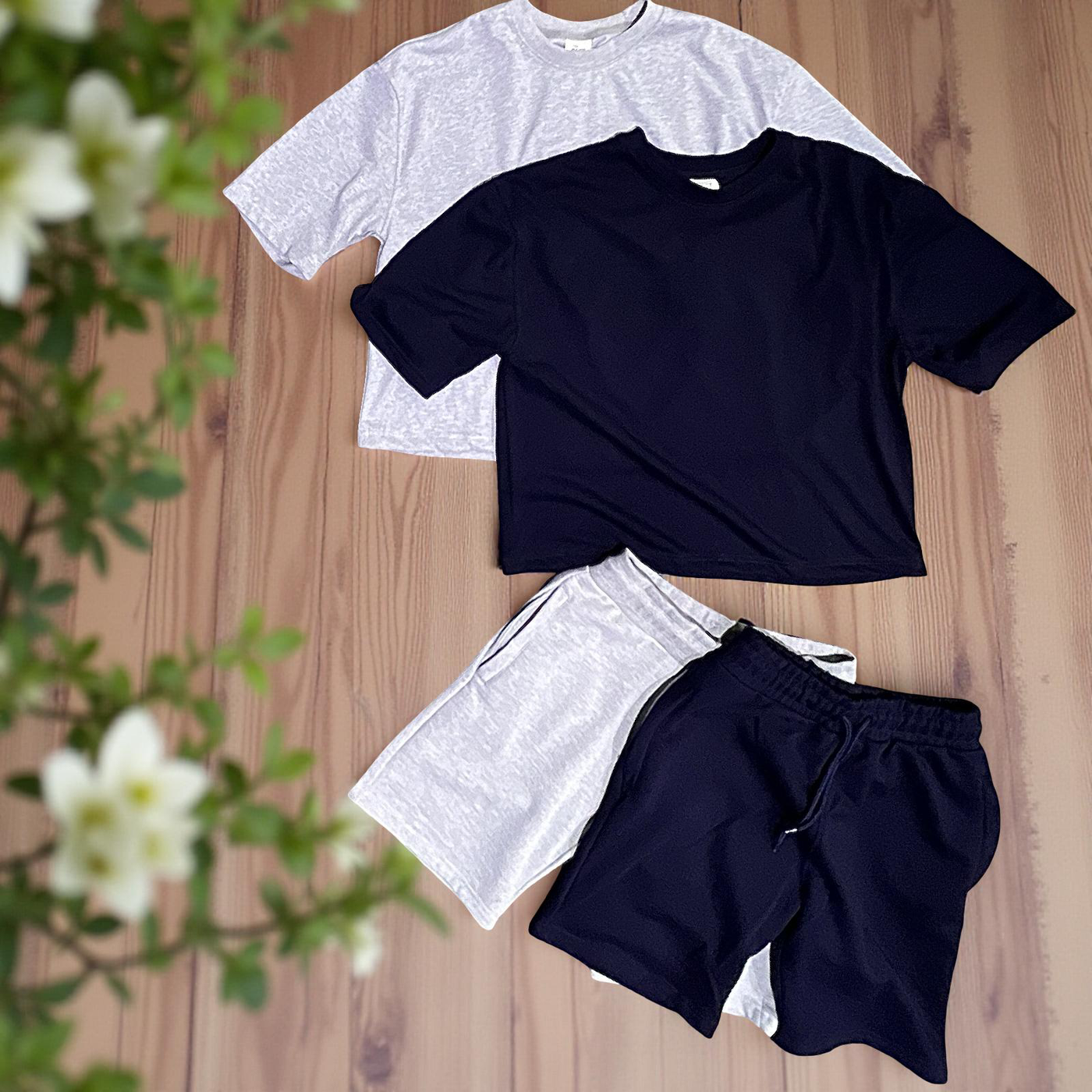 SU2969 The Best Navy + Grey Crop Top Shorts Set