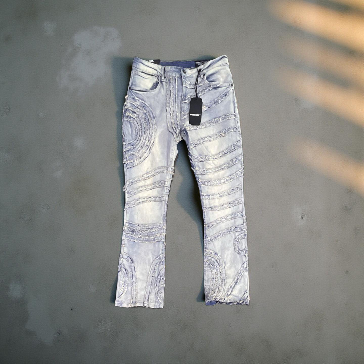 MS-80375 M.Society Sand Blue Flare Stacked Denim Pants