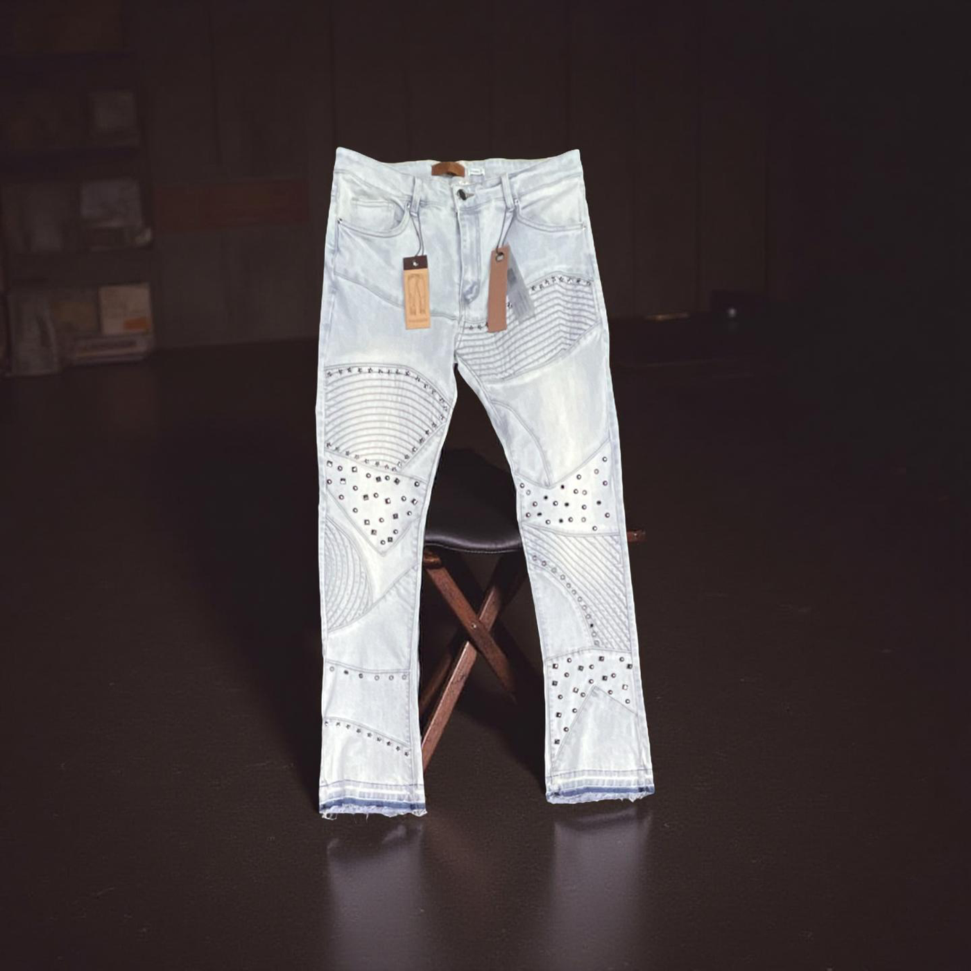 M8309D Waimea Rock & Roll Studded Blue Stone Wash Stacked Fit Jeans
