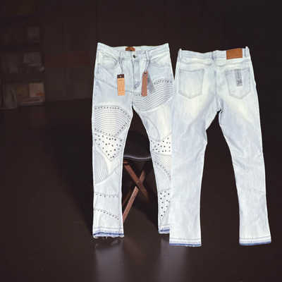 M8309D Waimea Rock & Roll Studded Blue Stone Wash Stacked Fit Jeans