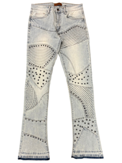 M8309D Waimea Rock & Roll Studded Blue Stone Wash Stacked Fit Jeans