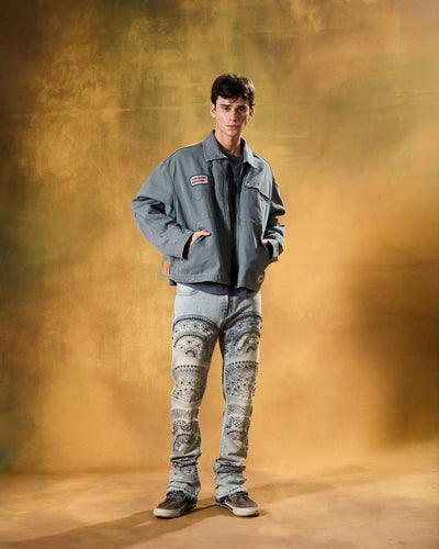 Waimea Cut & Sew Paneling Beads Studds Parrerns Bleach Wash Stacked Fit Jeans