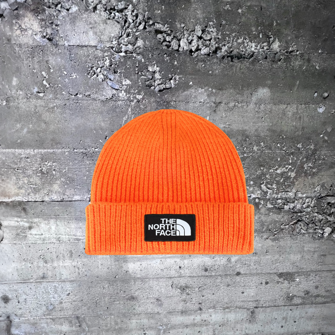 NF0A3FJX6HI The North Face TNF Logo Box Cuffed Beanie Hat Digital Orange