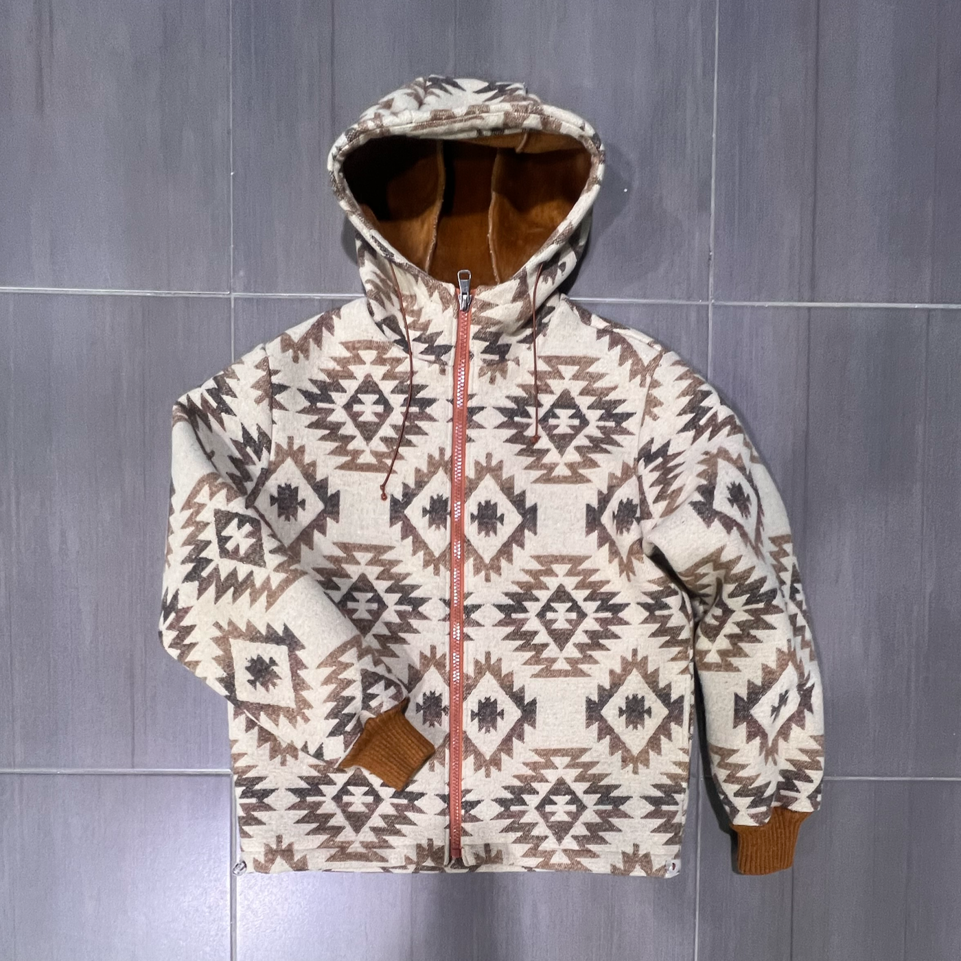 Point Zero Navajo Polyester Bonded Oversized Full Zipper Hoodie (EGGSHELL)