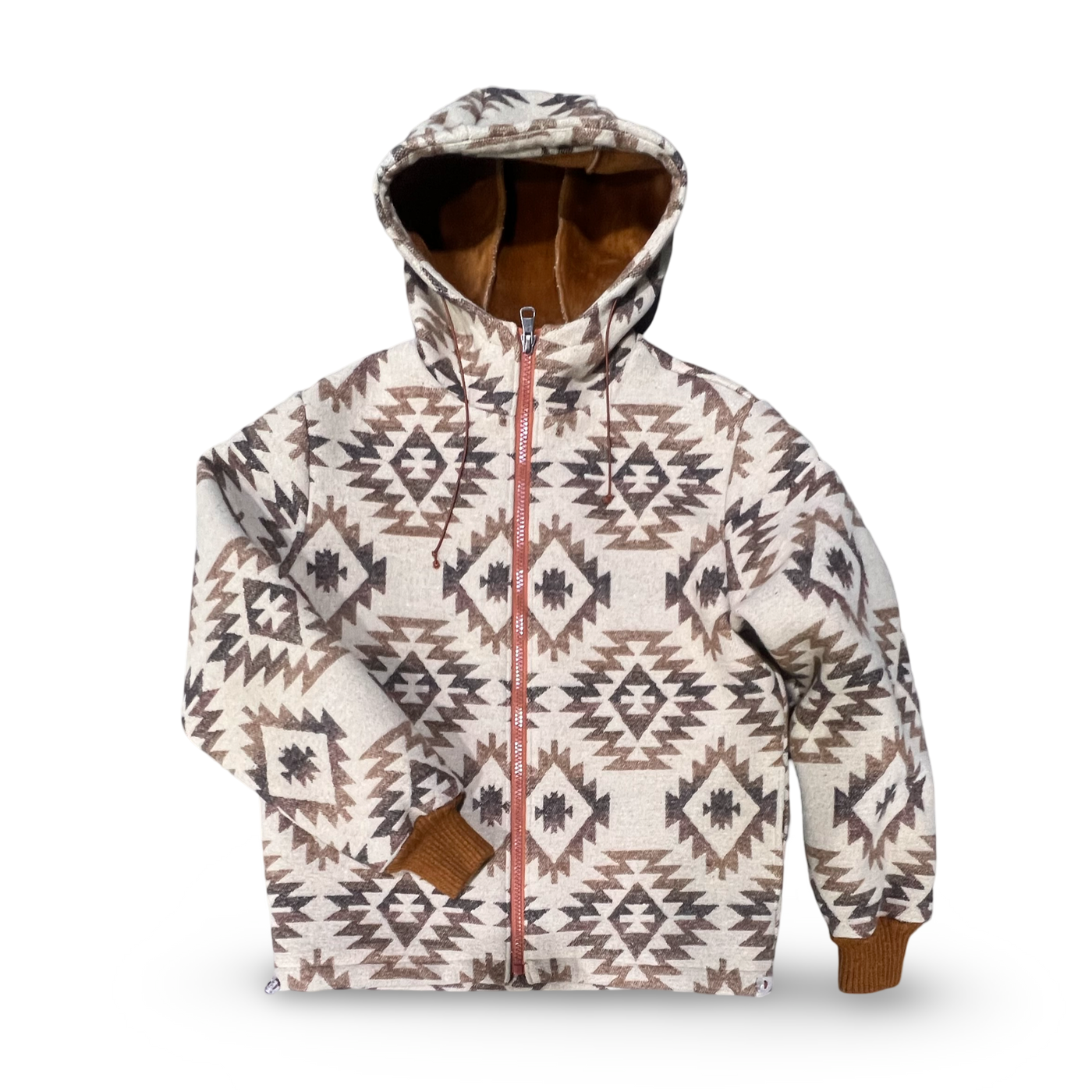 Point Zero Navajo Polyester Bonded Oversized Full Zipper Hoodie (EGGSHELL)