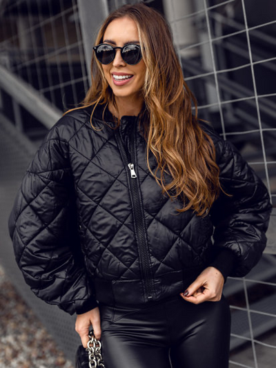 0761 Streetwear Society Women Quilted Black Bomber Jacket
