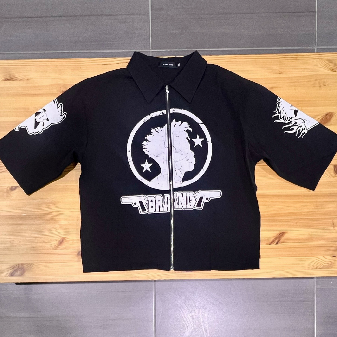 Xiang Oversized Graffiti Zipper Shirt Black