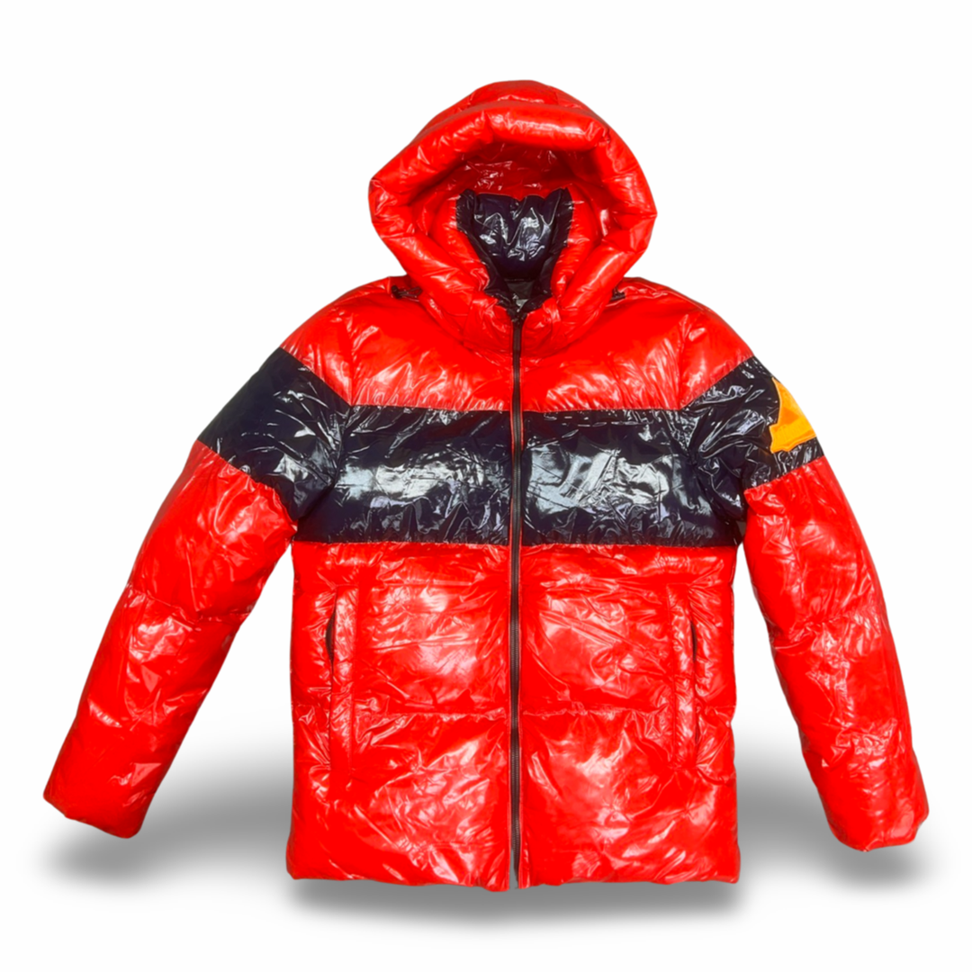 7558025 Point Zero Red Wax Shine Quilted Puffer Jacket