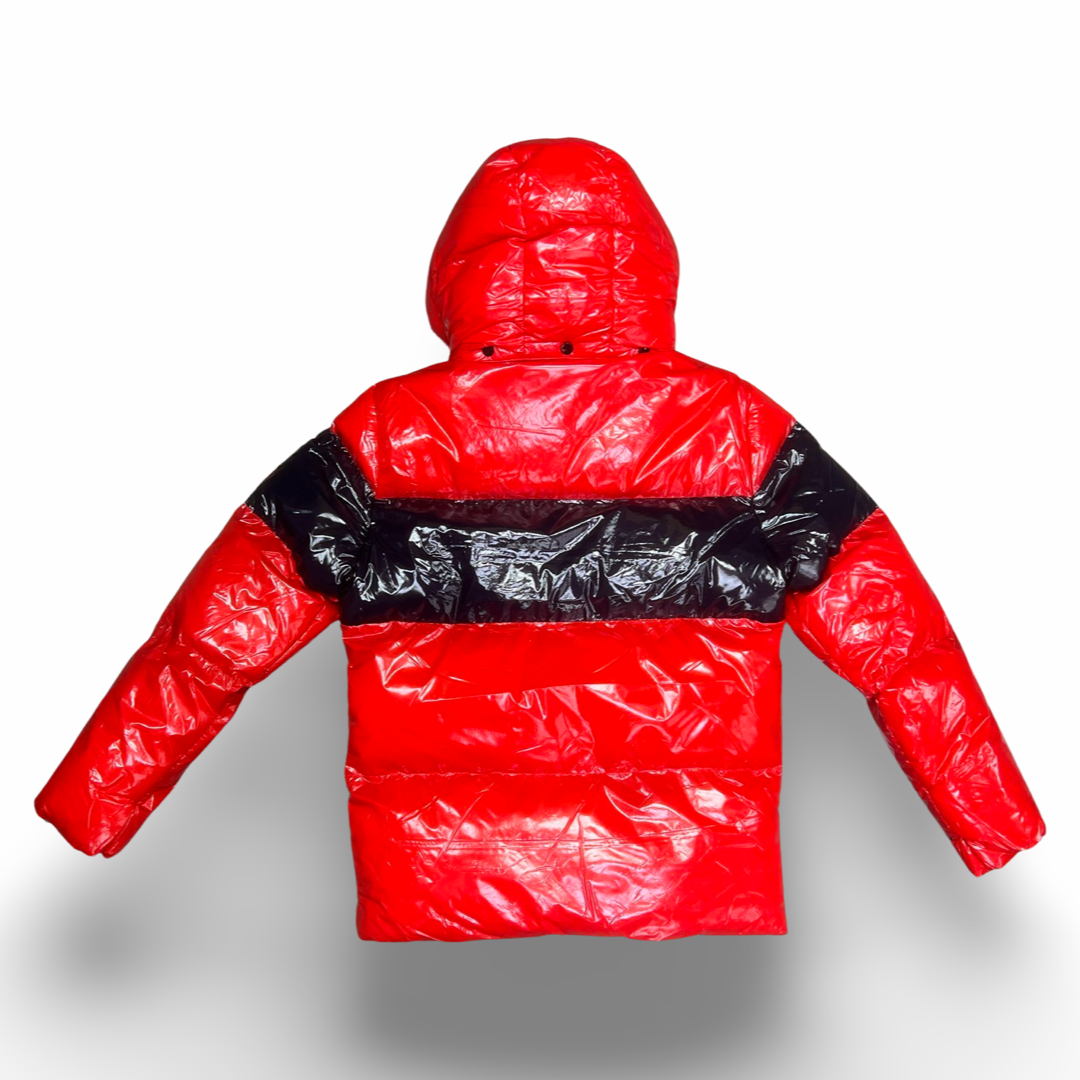 7558025 Point Zero Red Wax Shine Quilted Puffer Jacket