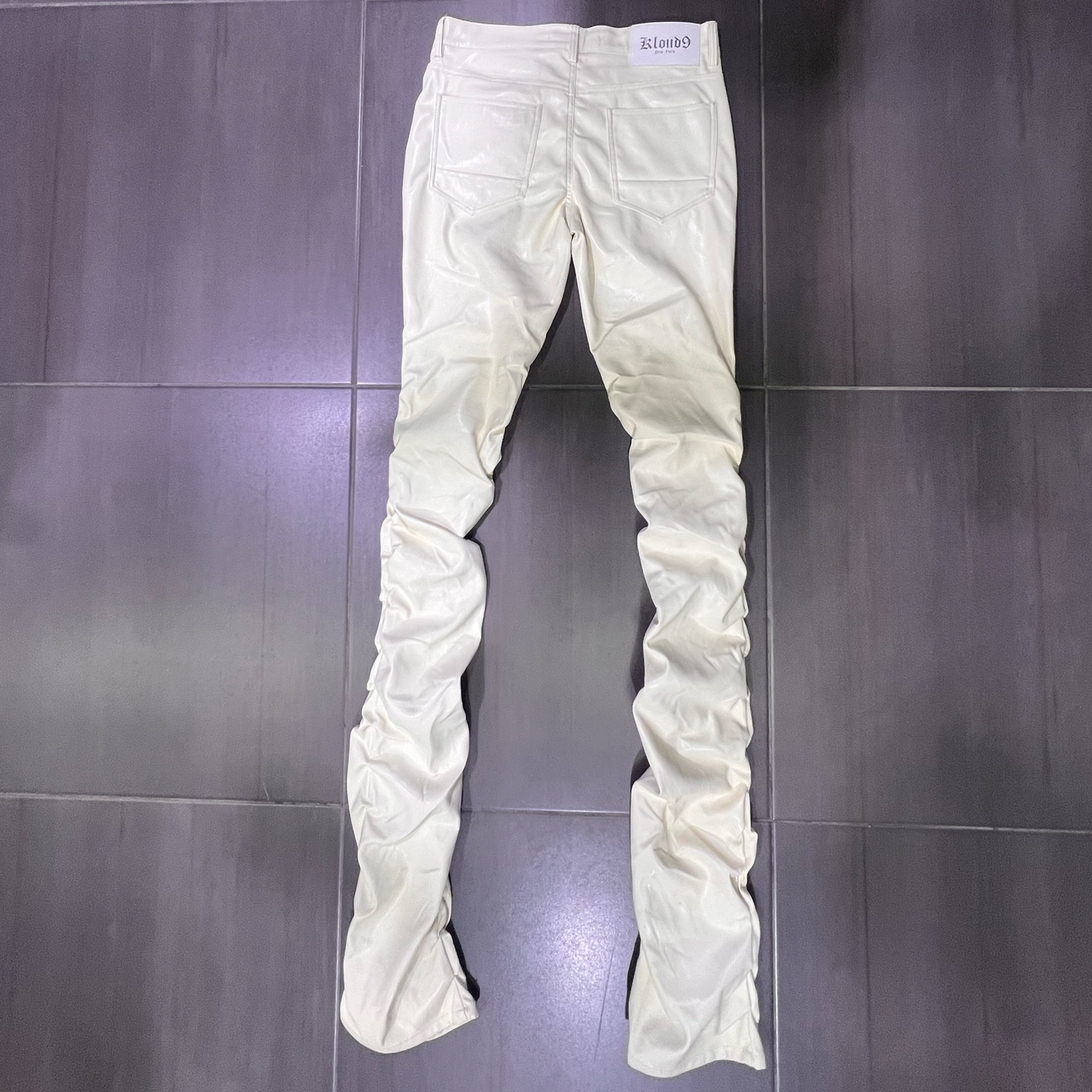 P23880 Kloud9 Cream Faux Leather Super Stack Fit Pants