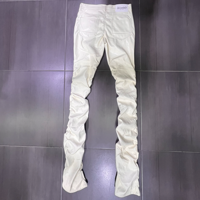 P23880 Kloud9 Cream Faux Leather Super Stack Fit Pants